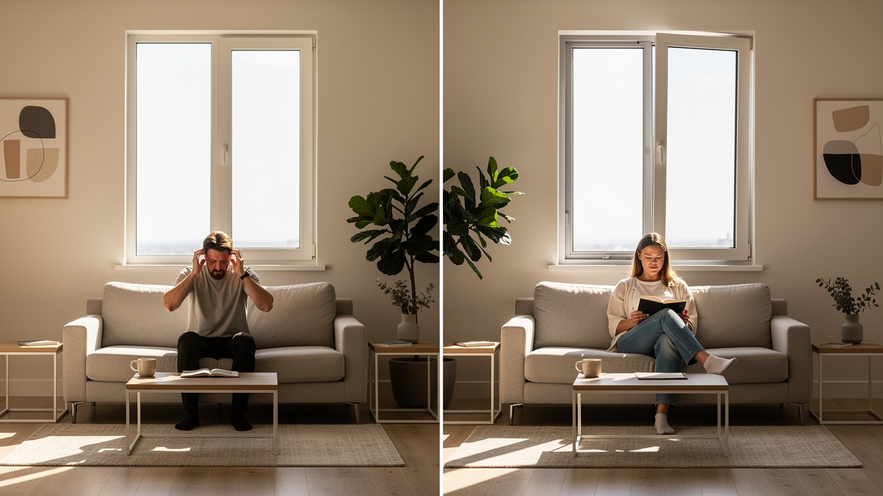 Comparison of standard window versus acoustic glass window comfort indoors