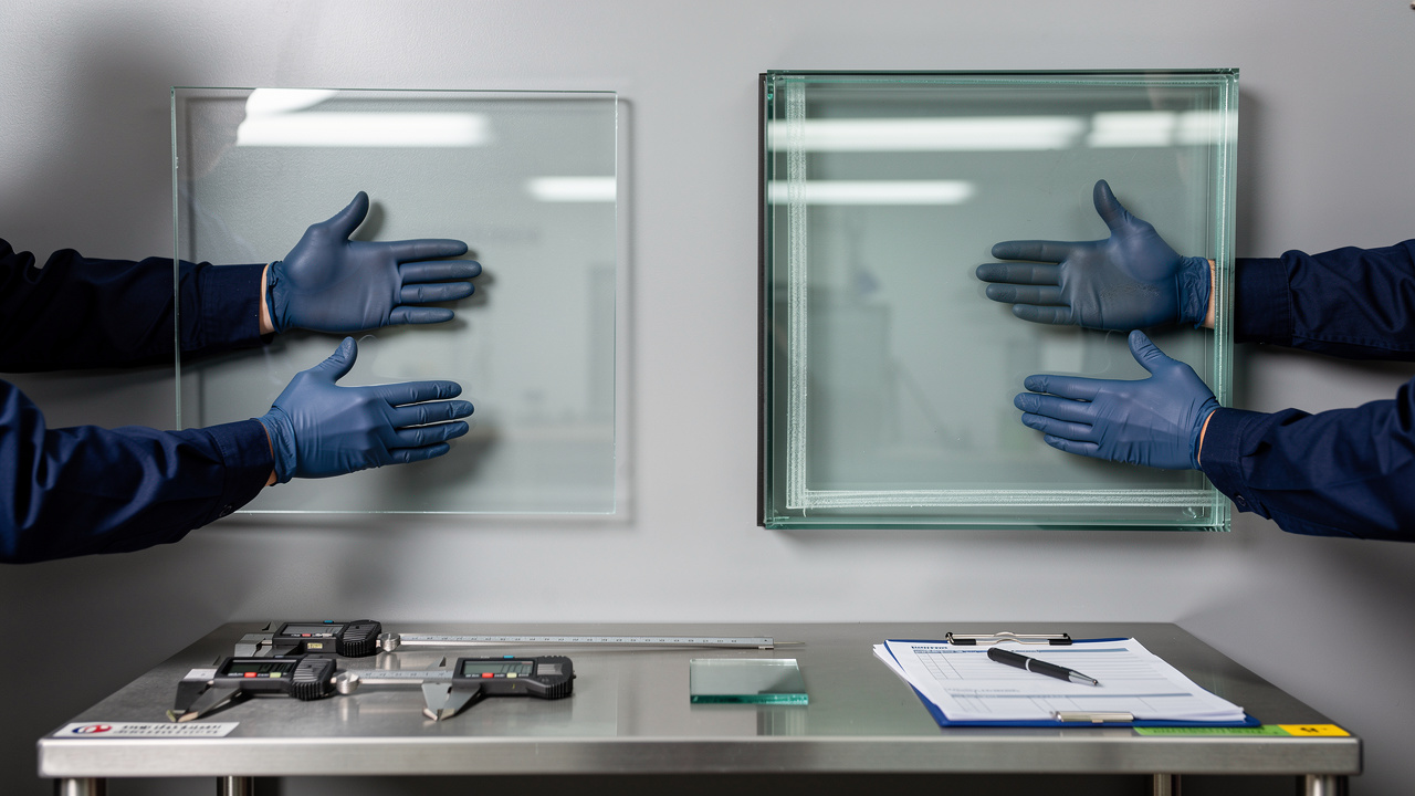 Comparing regular glass and acoustic laminated glass panel thickness