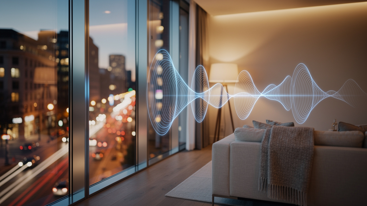 Sound waves traveling through glass window in Dubai apartment